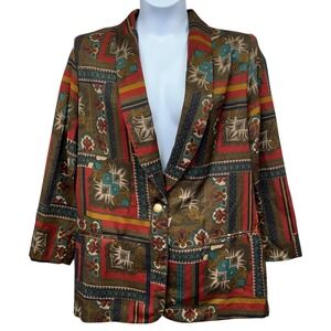 Vintage Requirements Blazer Womens XL Colorful Paisley Patchwork Jacket 90s